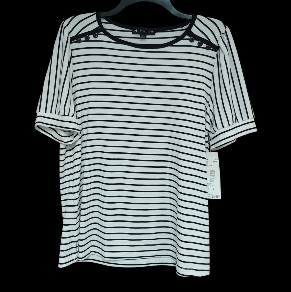 NWT N TOUCH Black and White Striped Top Size S